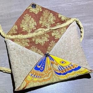 Unique Rare Postcard Butterfly Embroidered Envelope Purse Vintage
